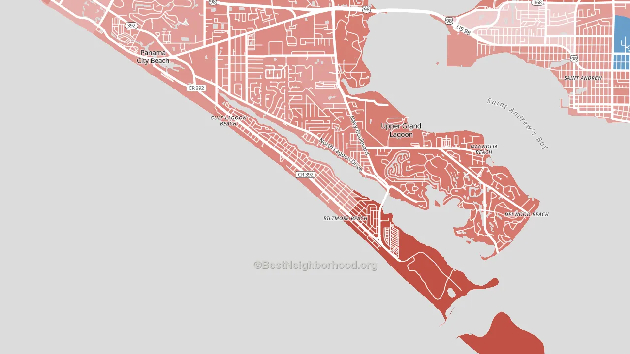 Lower Grand Lagoon, FL block-group political-lean map