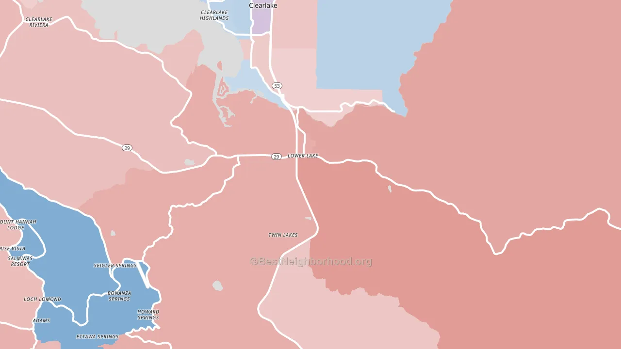 Lower Lake, CA block-group political-lean map