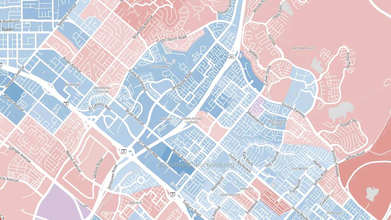 Lower Peters Canyon, Irvine, CA block-group political-lean map