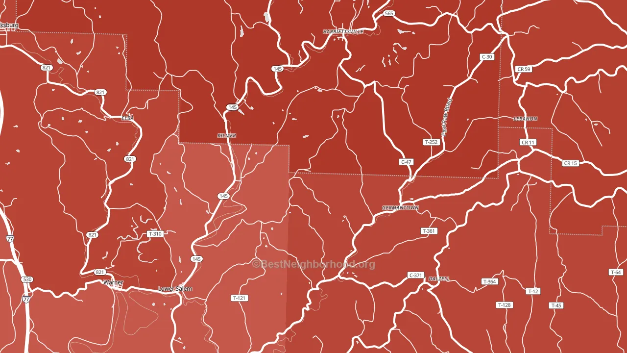 Lower Salem, OH block-group political-lean map