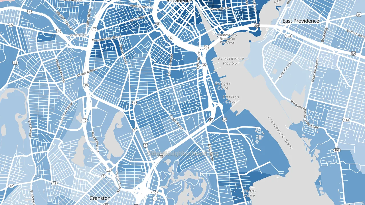 Lower South Providence, Providence, RI block-group political-lean map