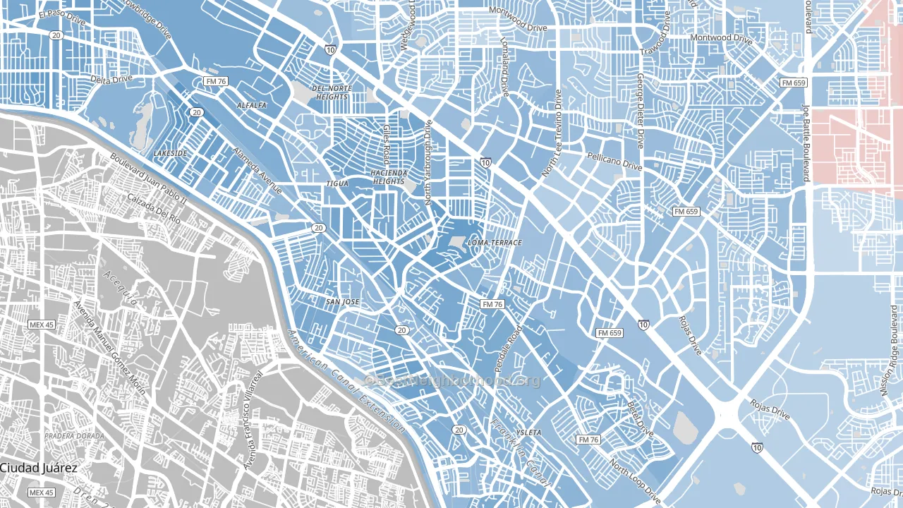 Lower Valley, El Paso, TX block-group political-lean map
