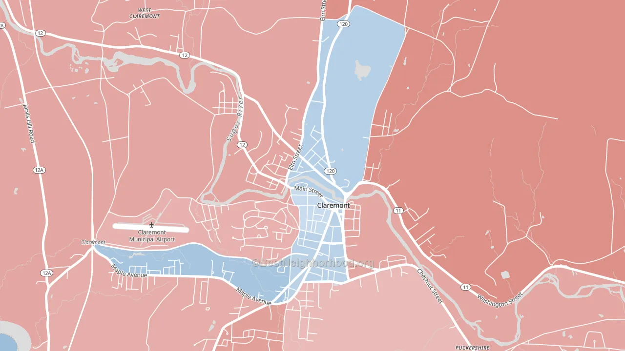 Lower Village District, Claremont, NH block-group political-lean map