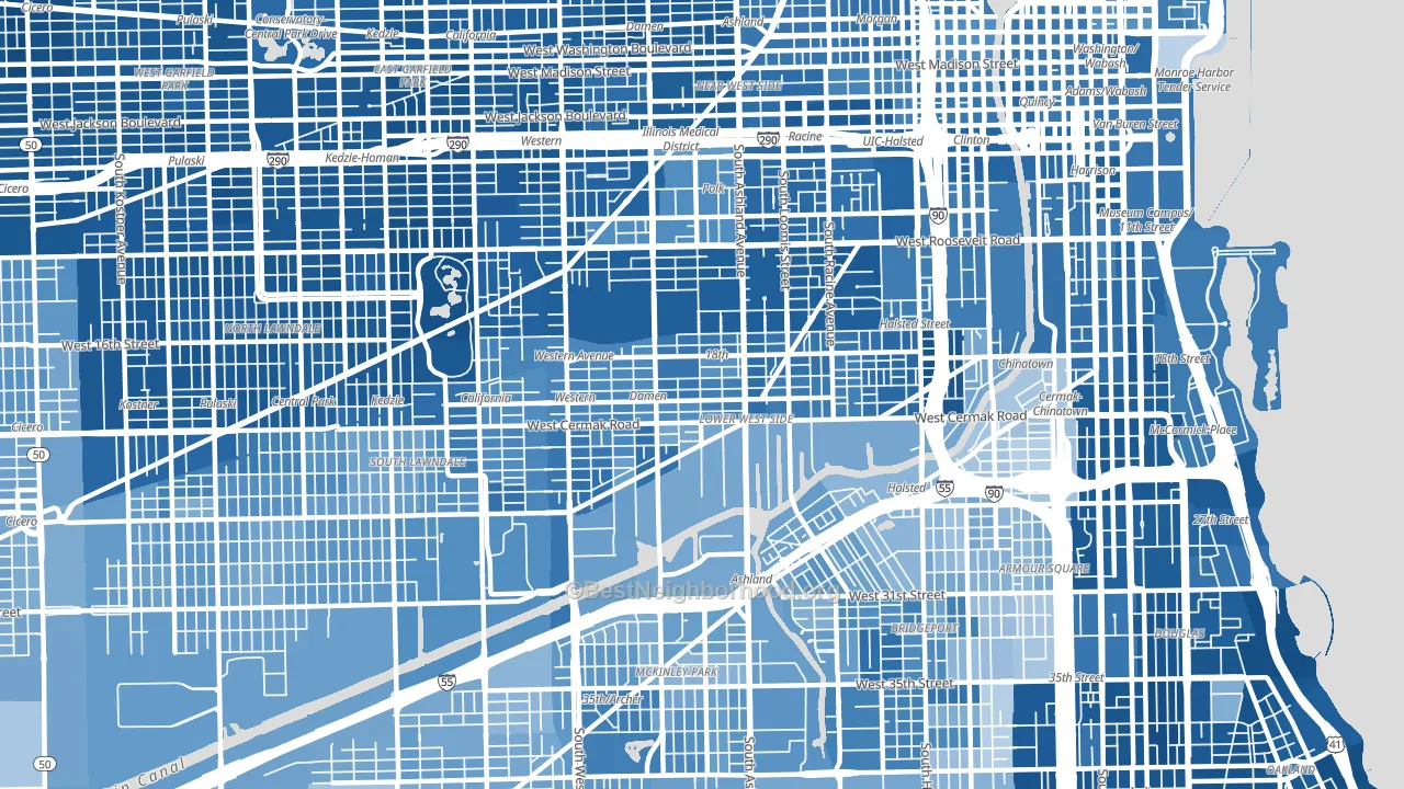 Lower West Side, Chicago, IL block-group political-lean map