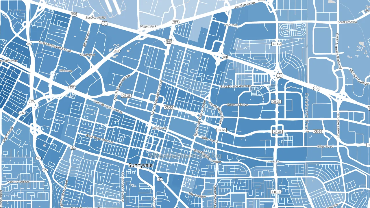 Lowlanders, Sunnyvale, CA block-group political-lean map