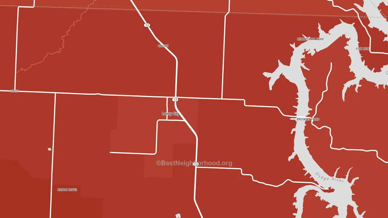 Lowry City, MO block-group political-lean map