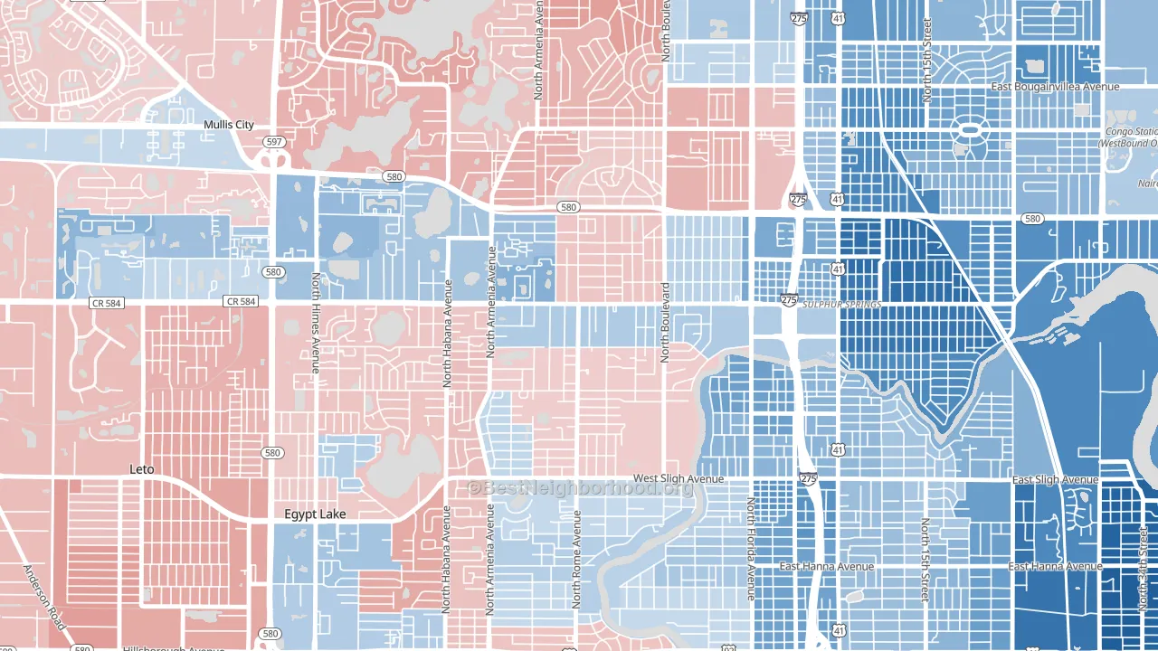 Lowry Park Central, Tampa, FL block-group political-lean map