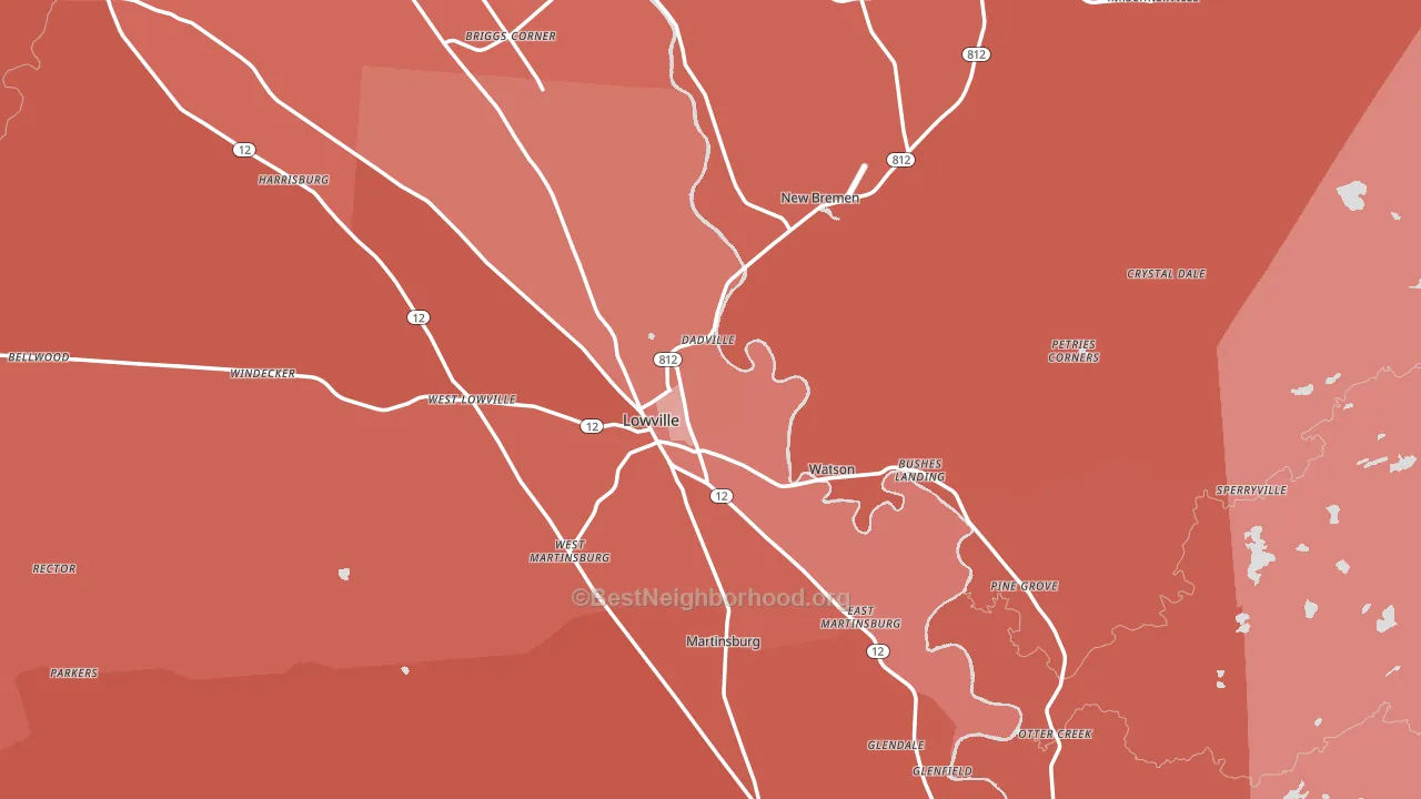 Lowville, NY block-group political-lean map