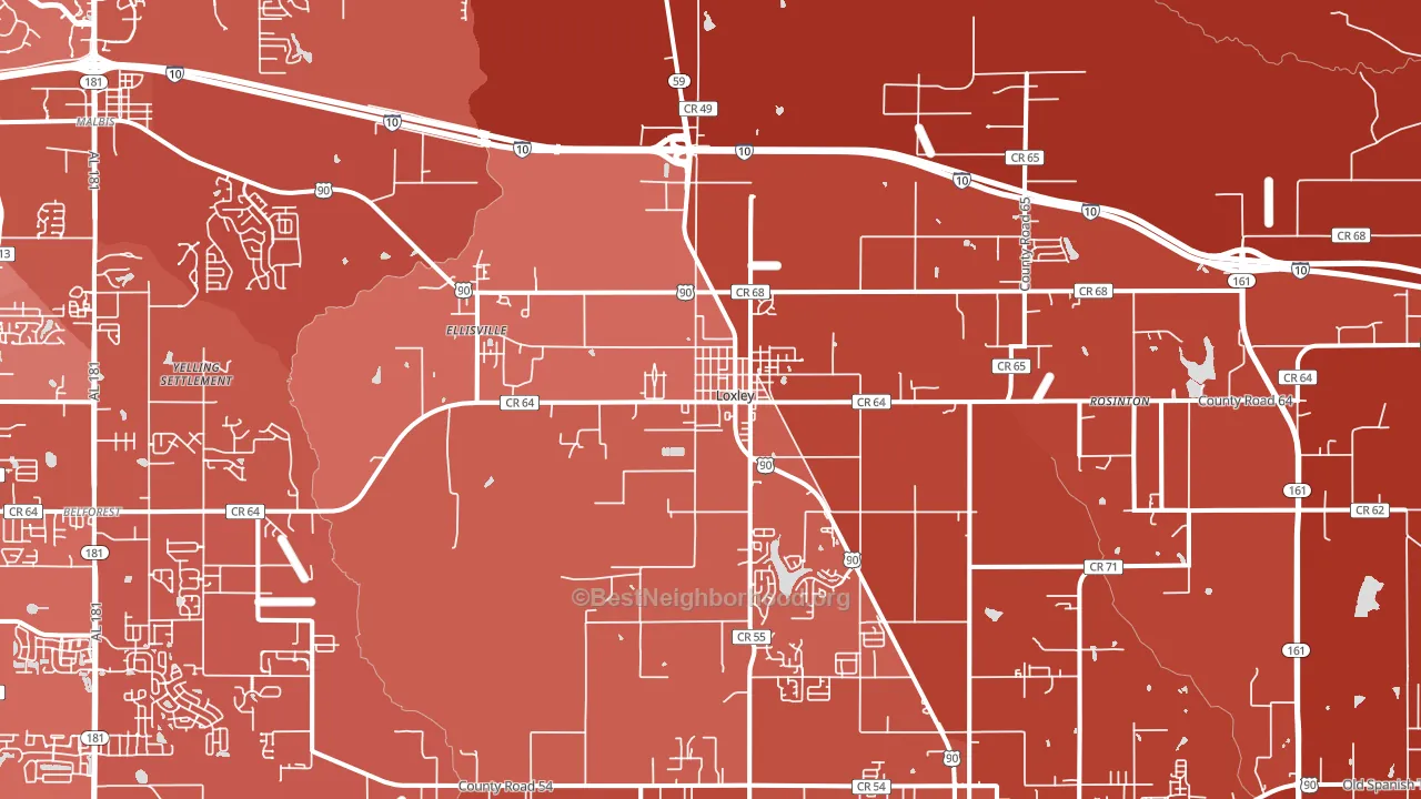 Loxley, AL block-group political-lean map