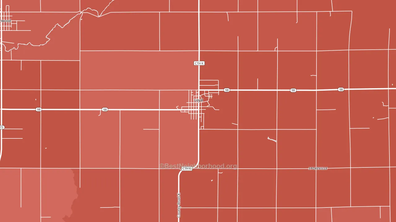 Loyal, WI block-group political-lean map