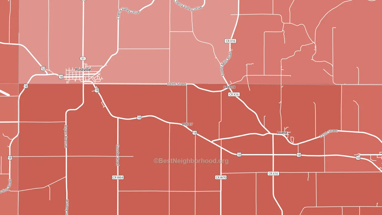 Luana, IA block-group political-lean map