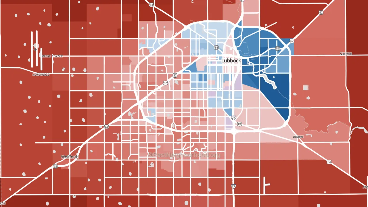 Lubbock County, TX block-group political-lean map