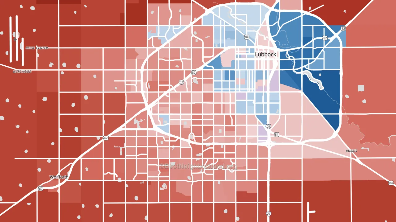 Lubbock, TX block-group political-lean map
