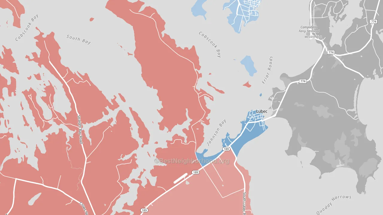 Lubec, ME block-group political-lean map