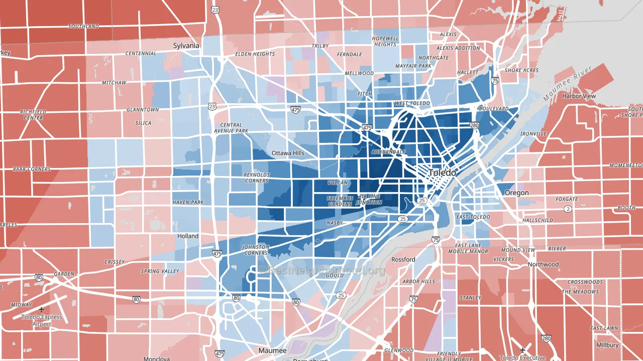 Lucas County, OH block-group political-lean map