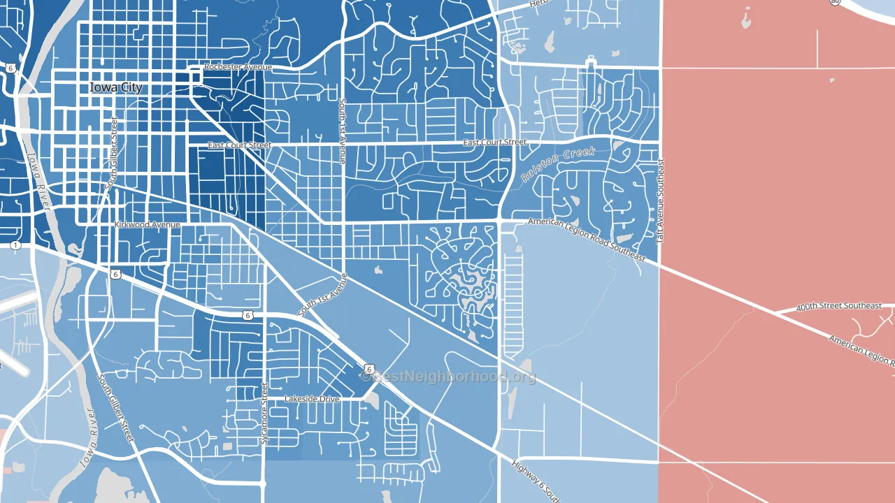 Lucas, Iowa City, IA block-group political-lean map
