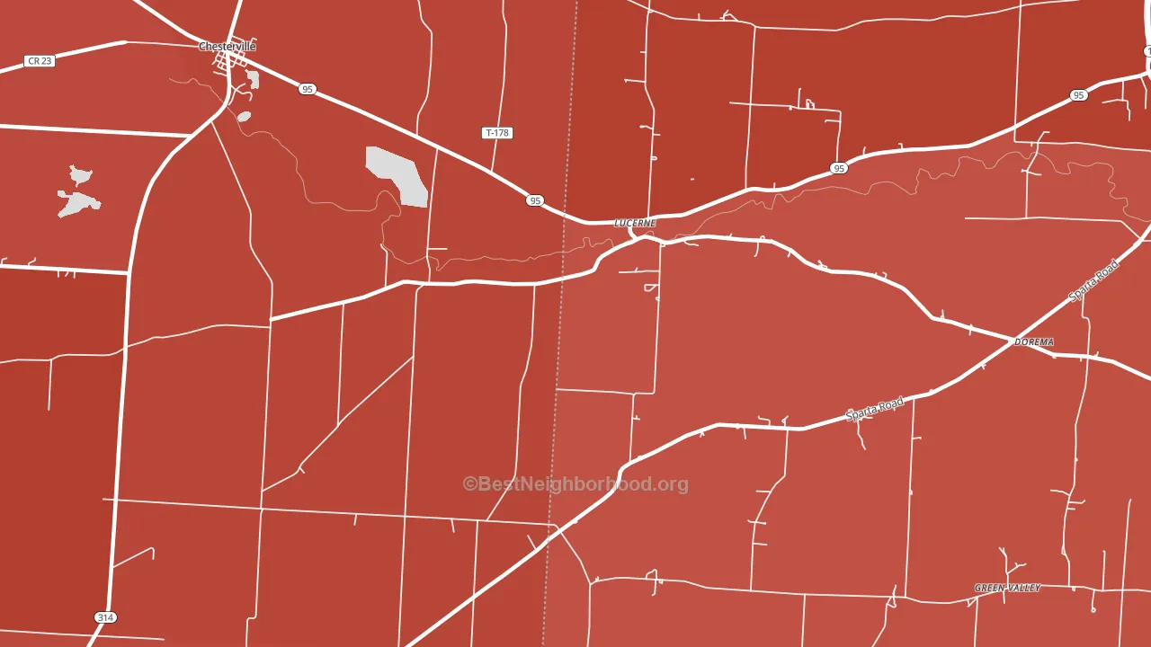 Lucerne, OH block-group political-lean map