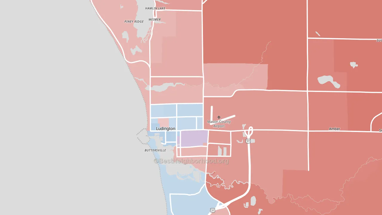Ludington, MI block-group political-lean map