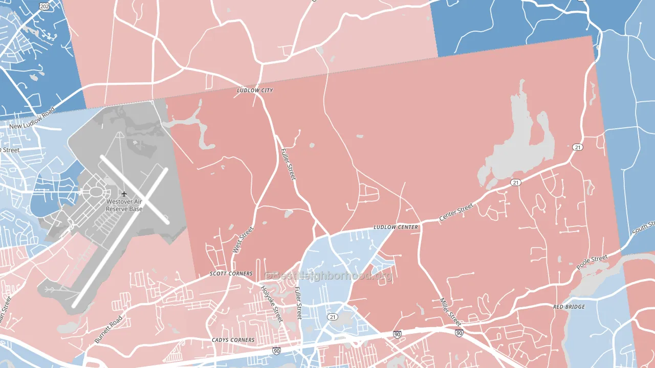 Ludlow Center, MA block-group political-lean map