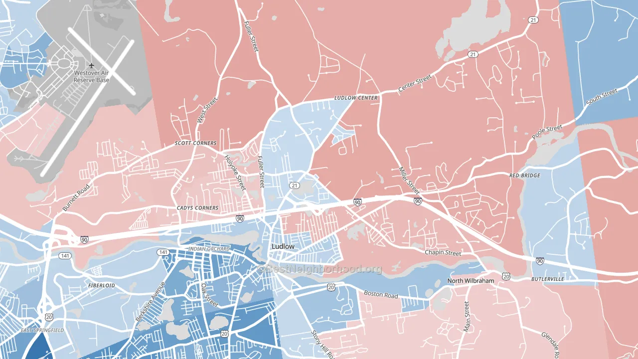 Ludlow, MA block-group political-lean map