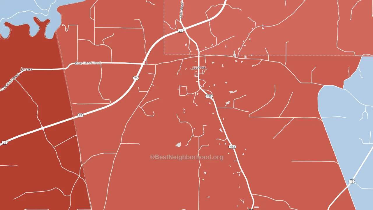 Ludlow, MS block-group political-lean map