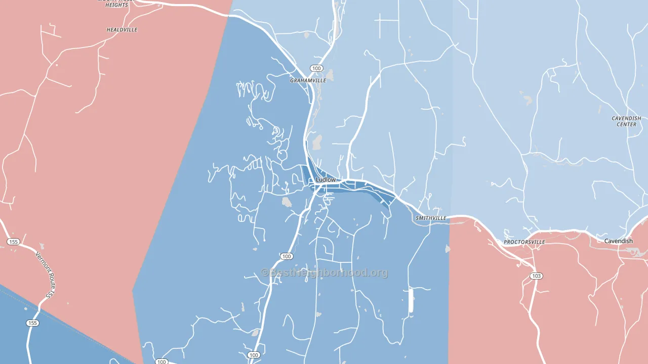 Ludlow, VT block-group political-lean map