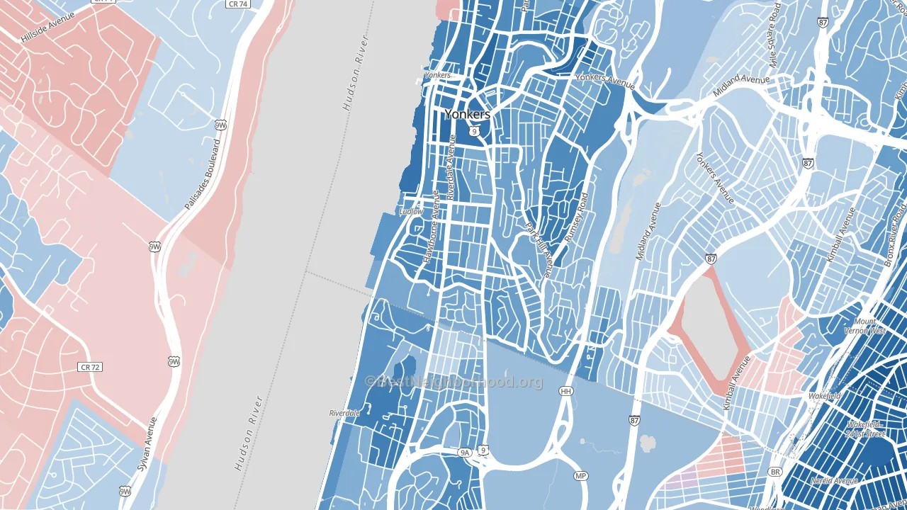 Ludlow, Yonkers, NY block-group political-lean map
