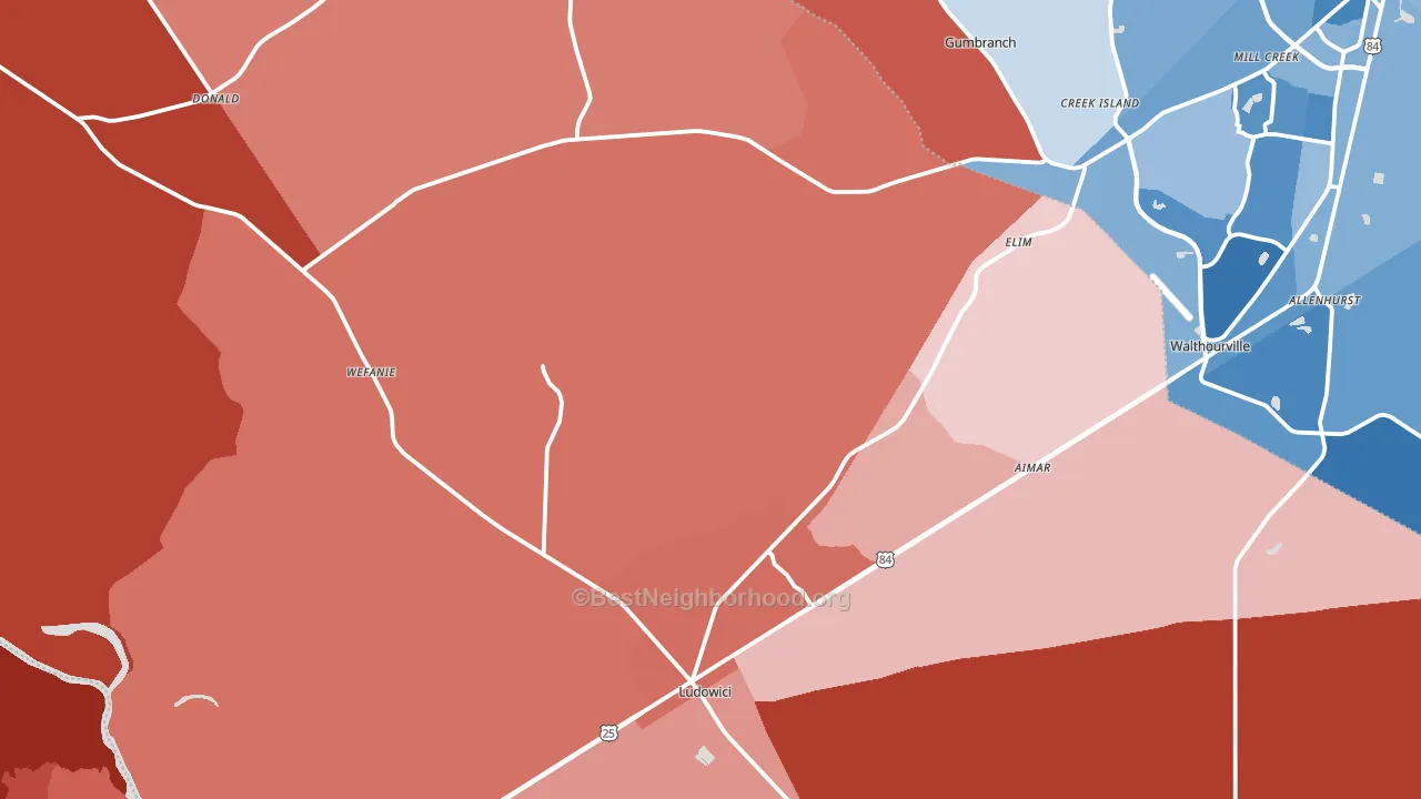 Ludowici, GA block-group political-lean map