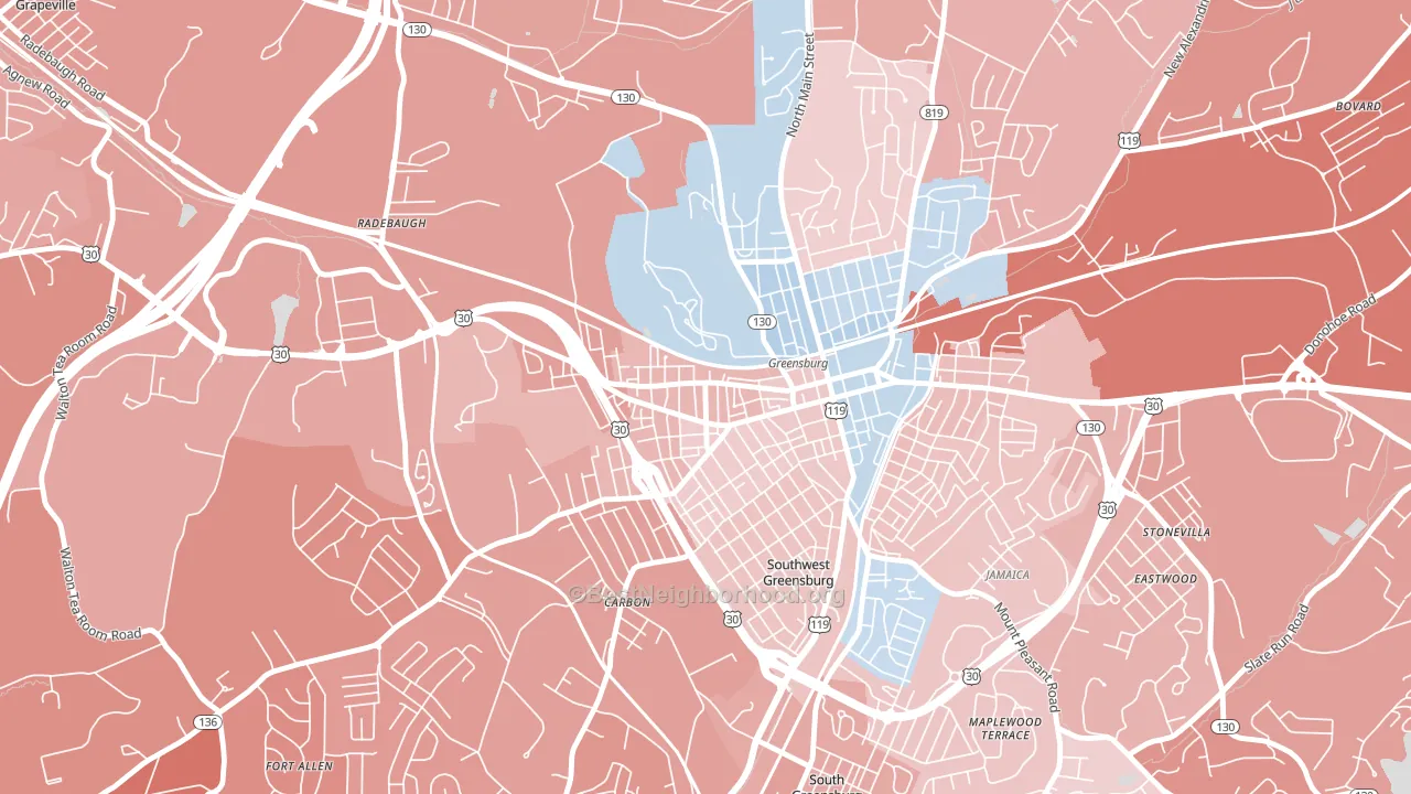 Ludwick, Greensburg, PA block-group political-lean map