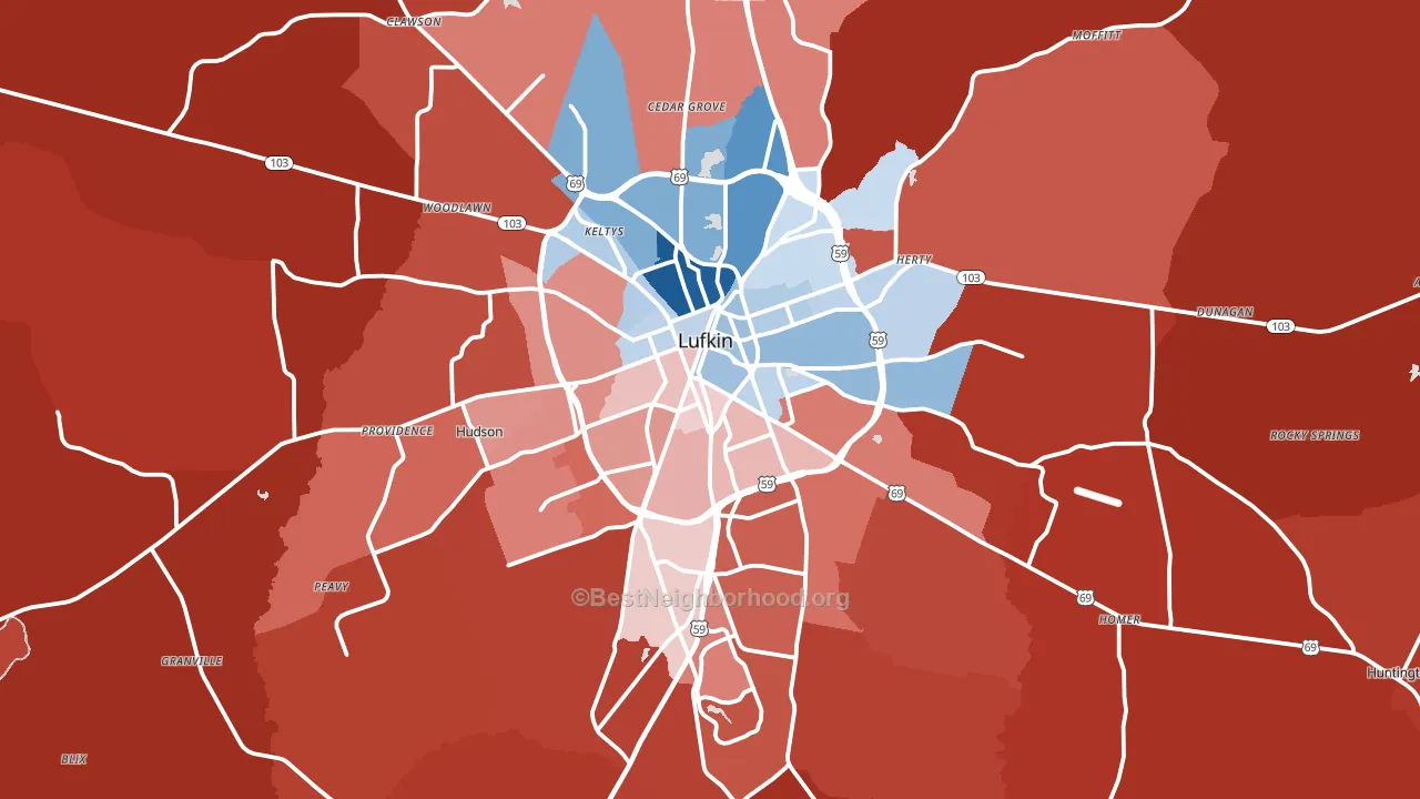 Lufkin, TX block-group political-lean map