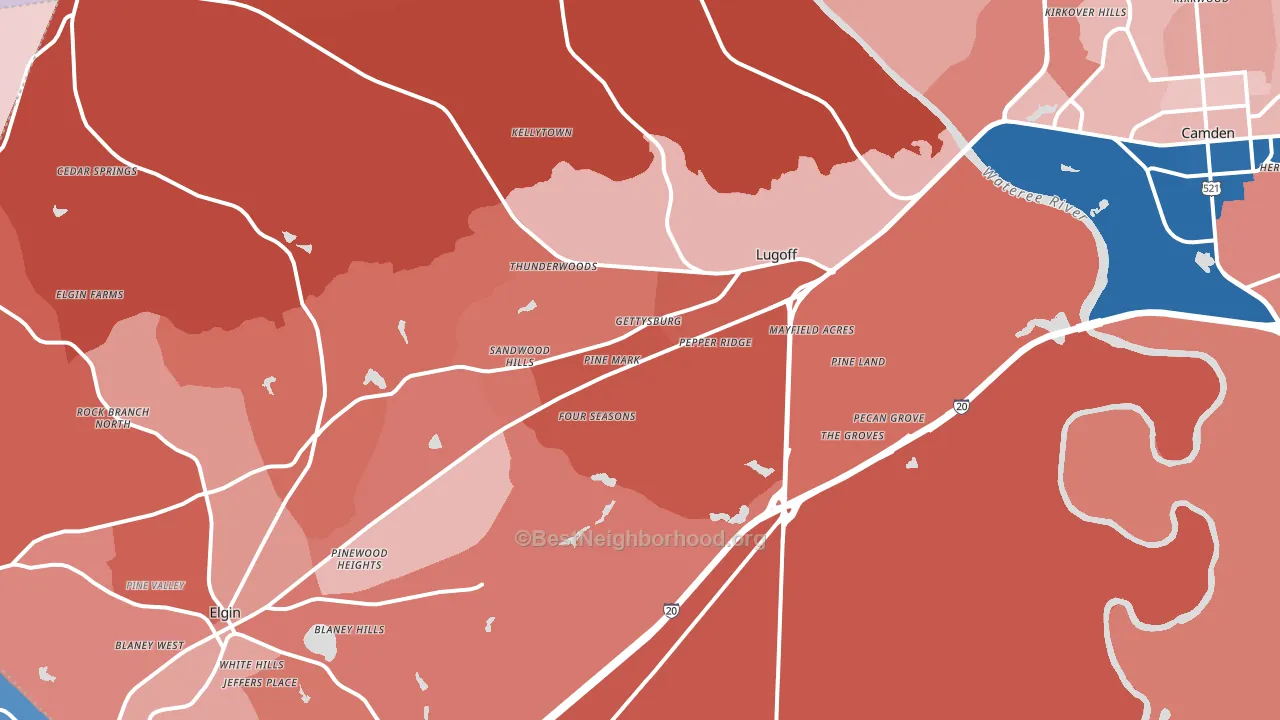 Lugoff, SC block-group political-lean map