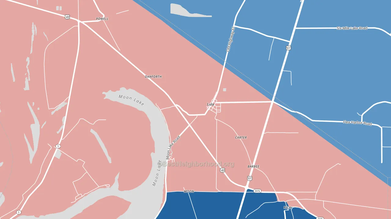 Lula, MS block-group political-lean map