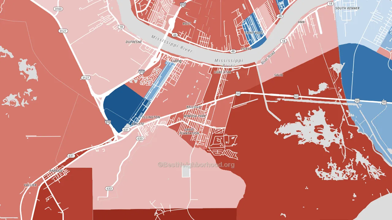 Luling, LA block-group political-lean map