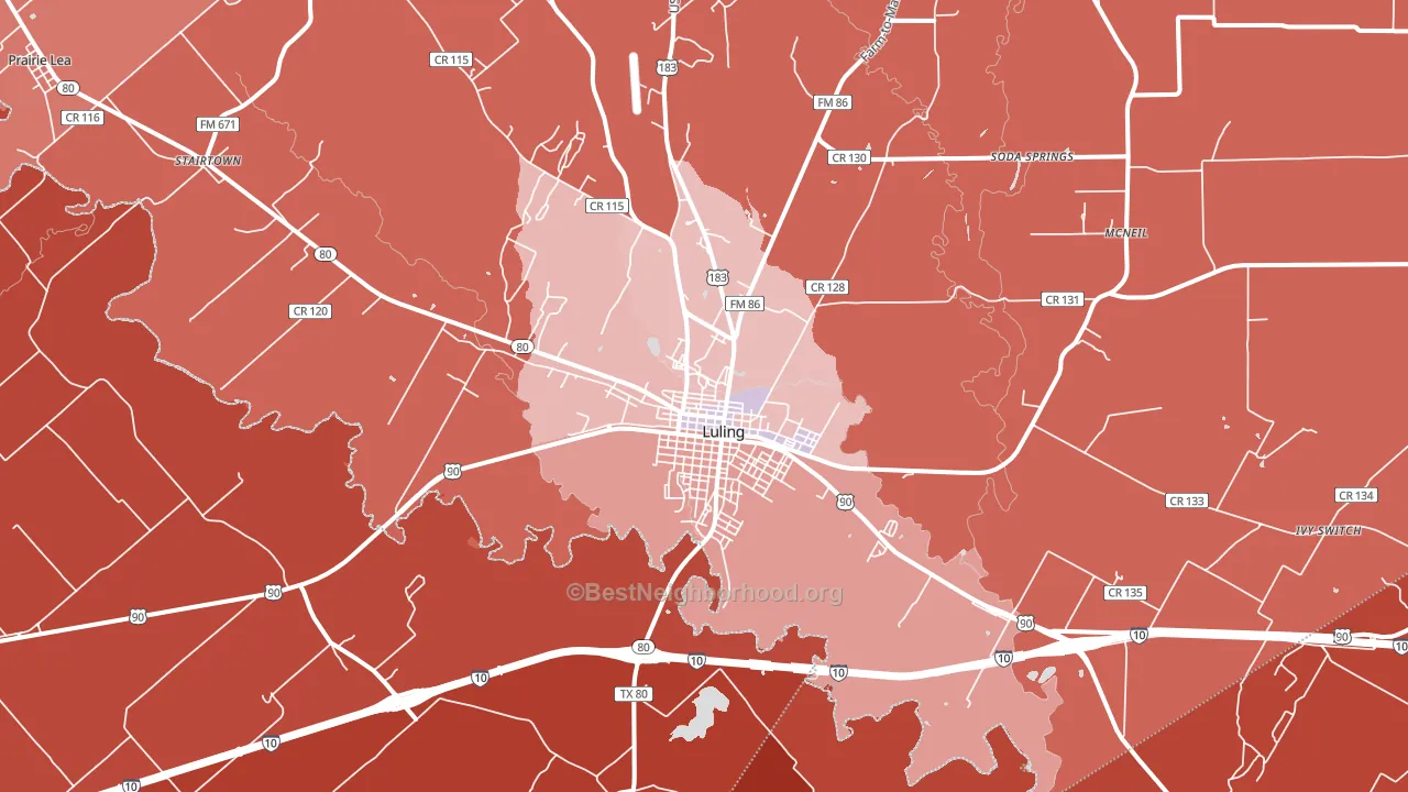 Luling, TX block-group political-lean map