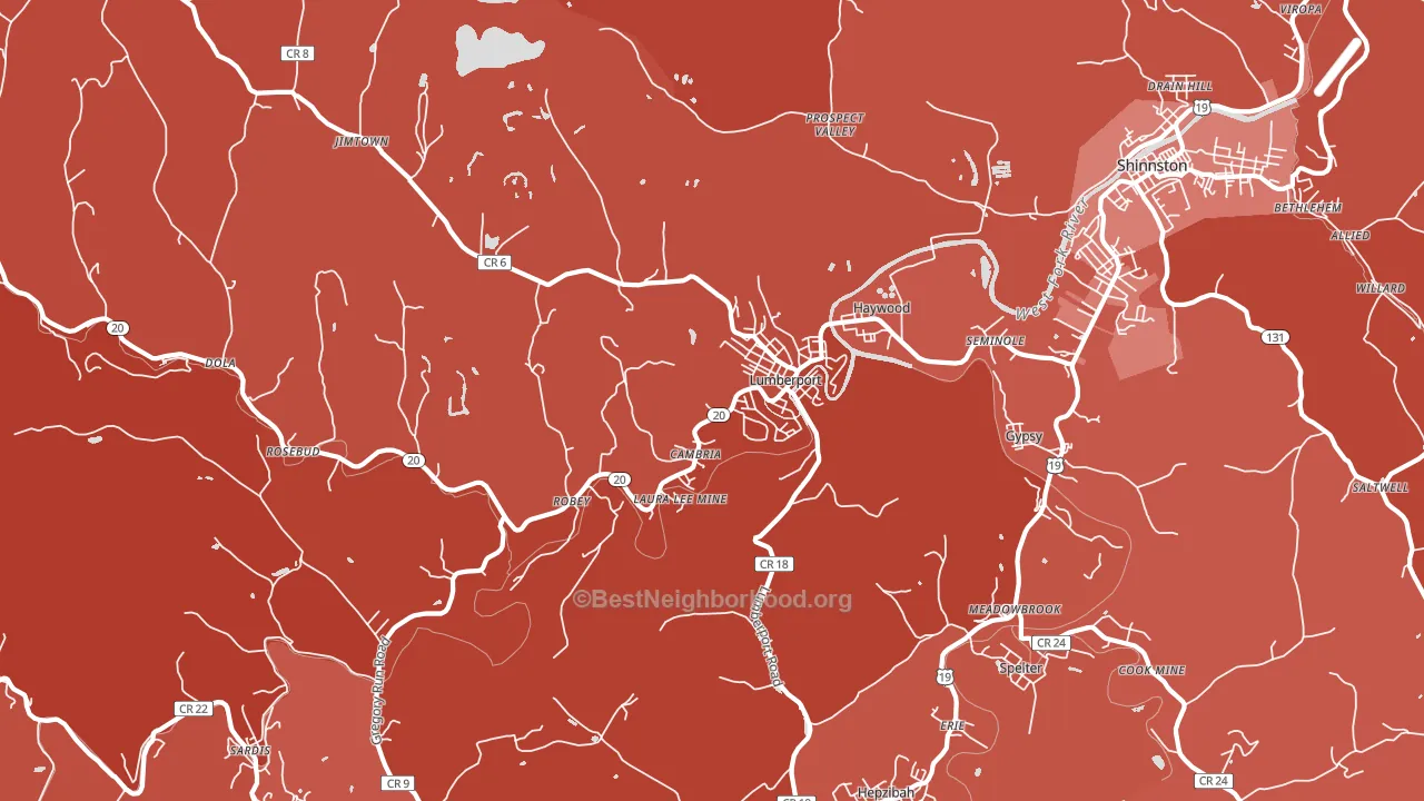 Lumberport, WV block-group political-lean map