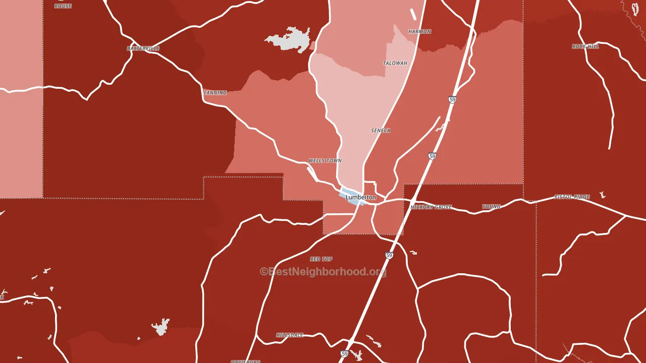 Lumberton, MS block-group political-lean map