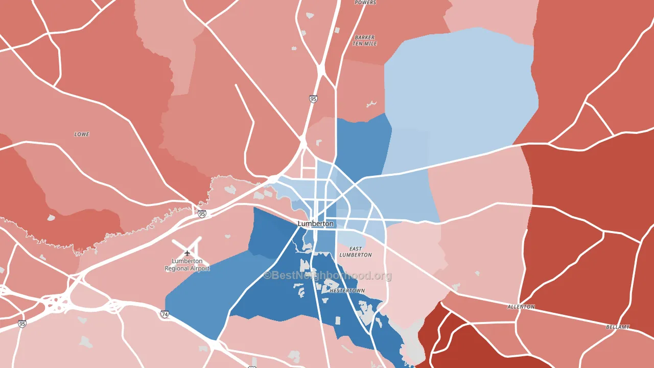 Lumberton, NC block-group political-lean map