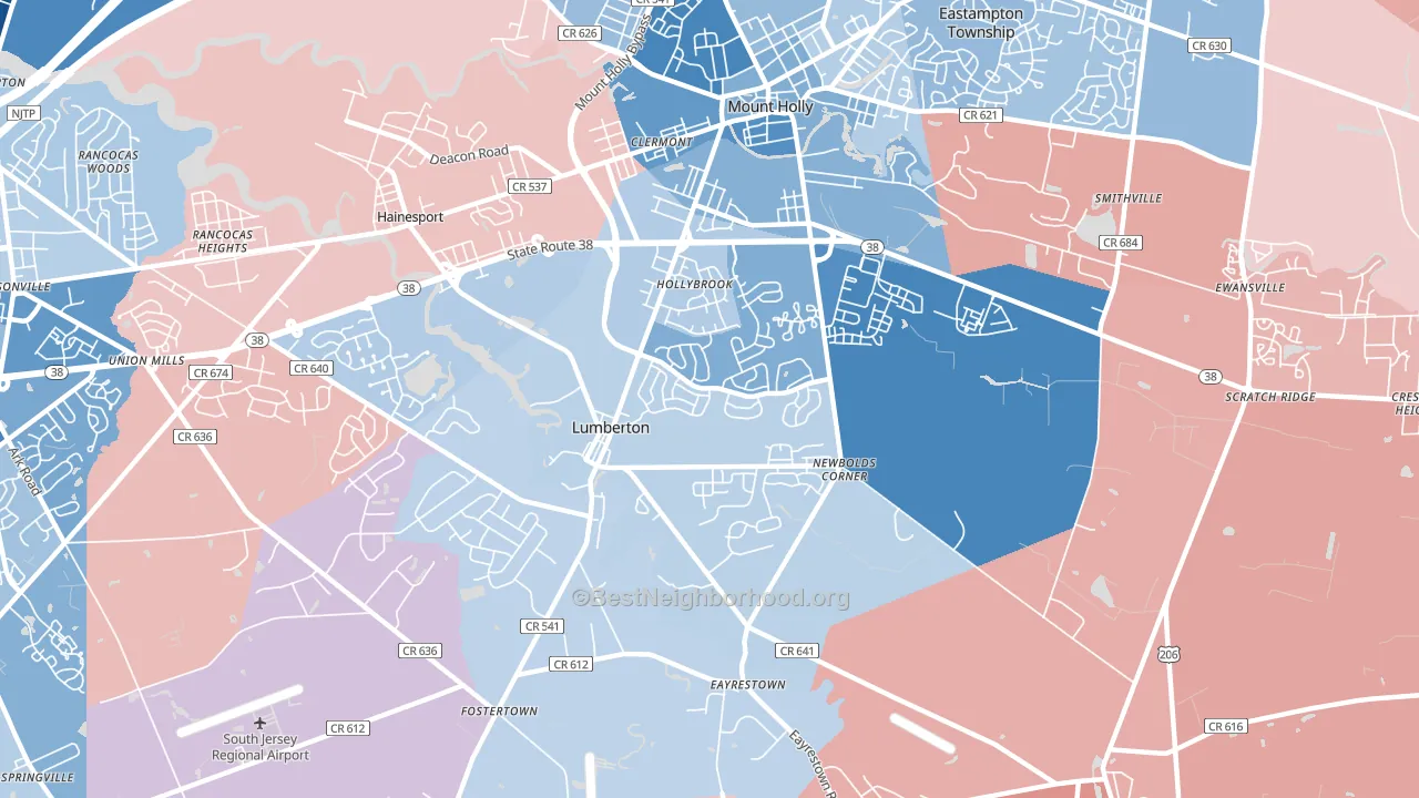 Lumberton, NJ block-group political-lean map