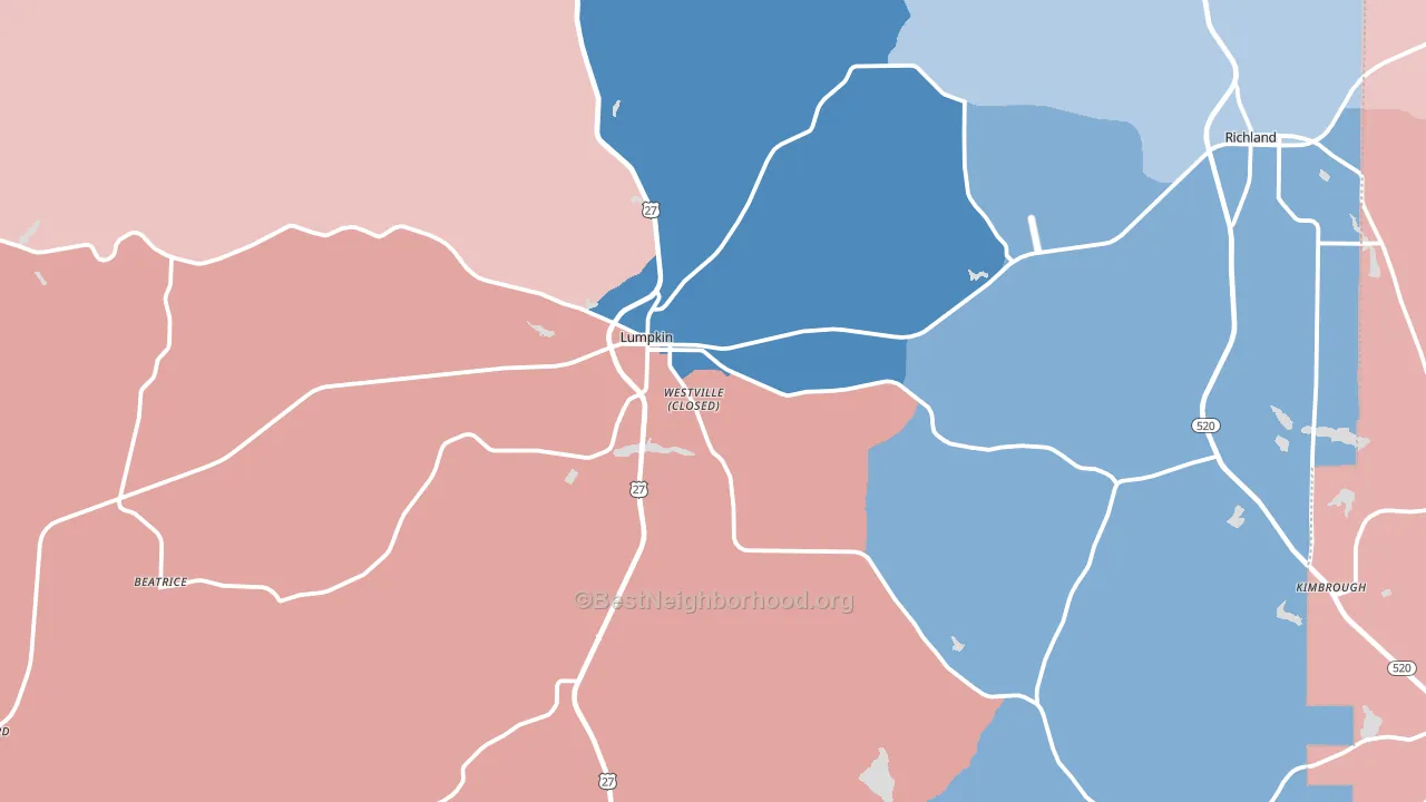 Lumpkin, GA block-group political-lean map