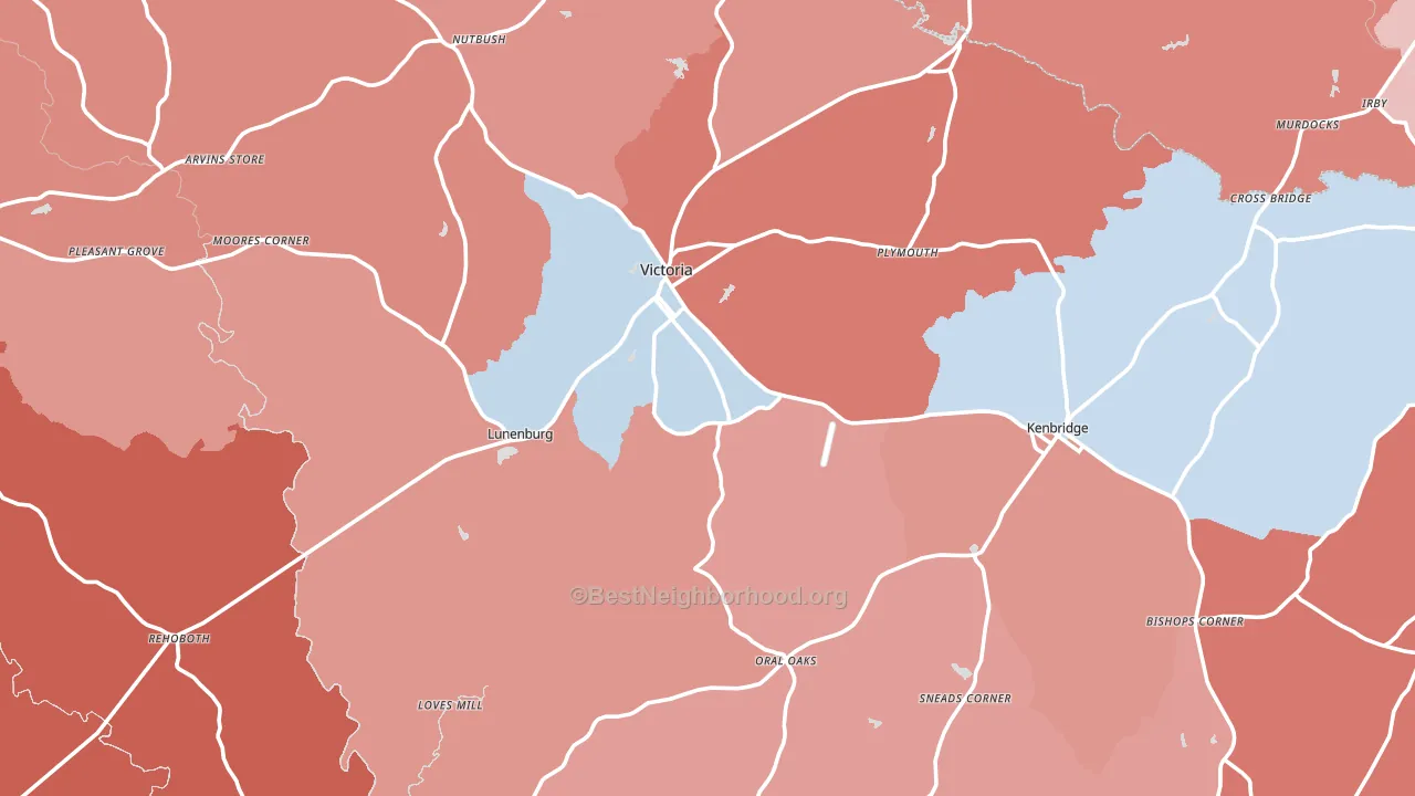 Lunenburg County, VA block-group political-lean map