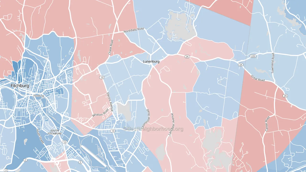Lunenburg, MA block-group political-lean map