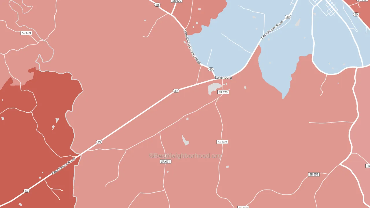Lunenburg, VA block-group political-lean map