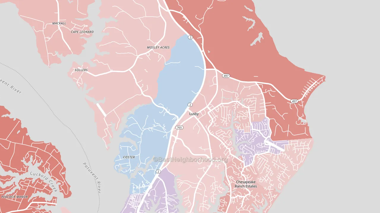 Lusby, MD block-group political-lean map