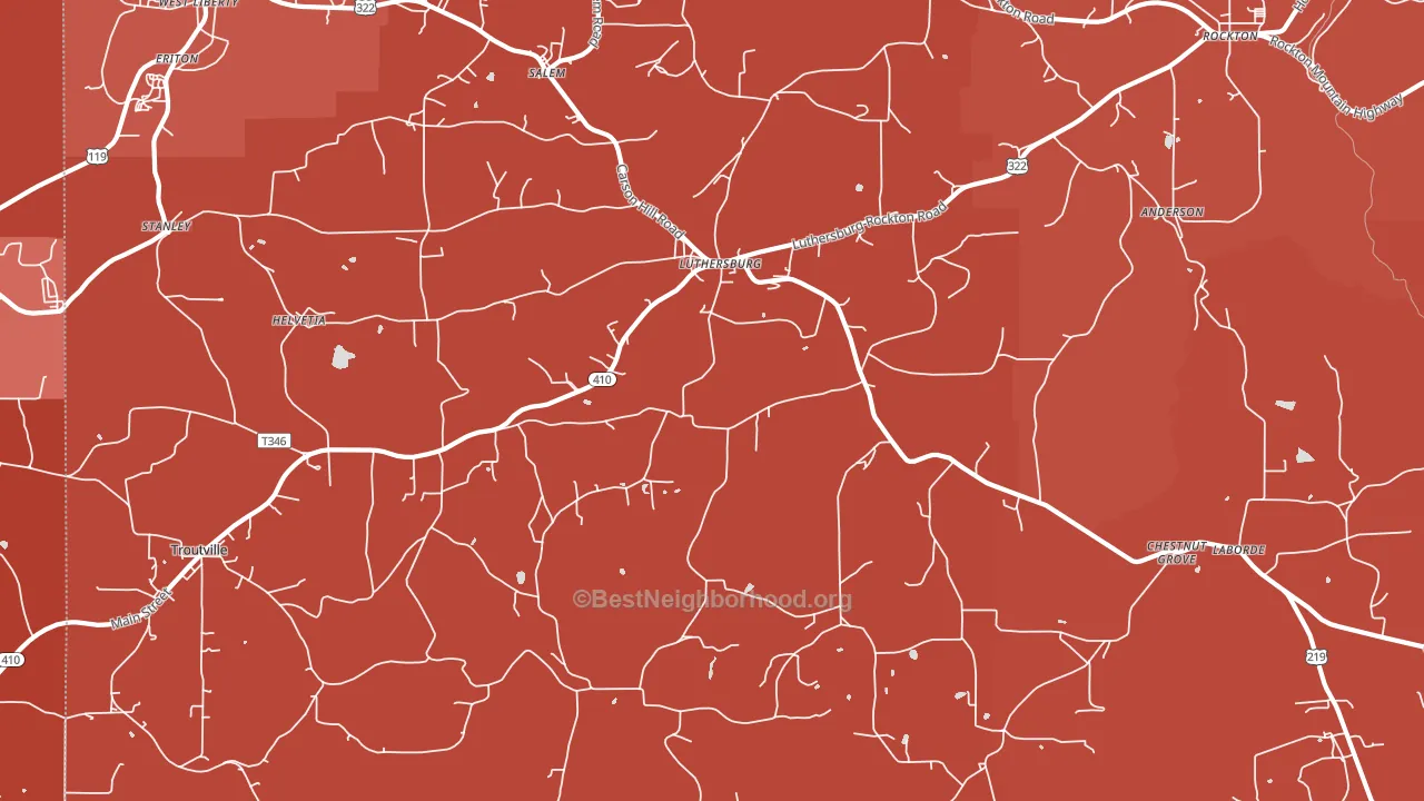 Luthersburg, PA block-group political-lean map