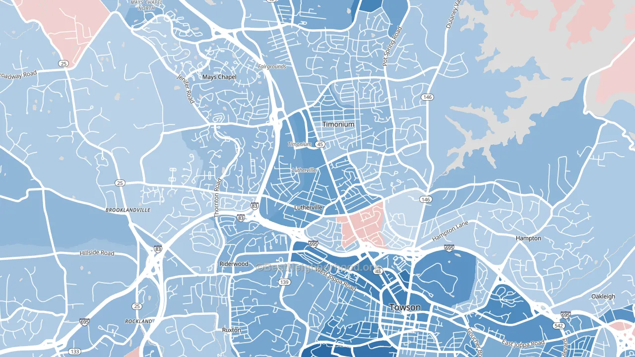 Lutherville, MD block-group political-lean map