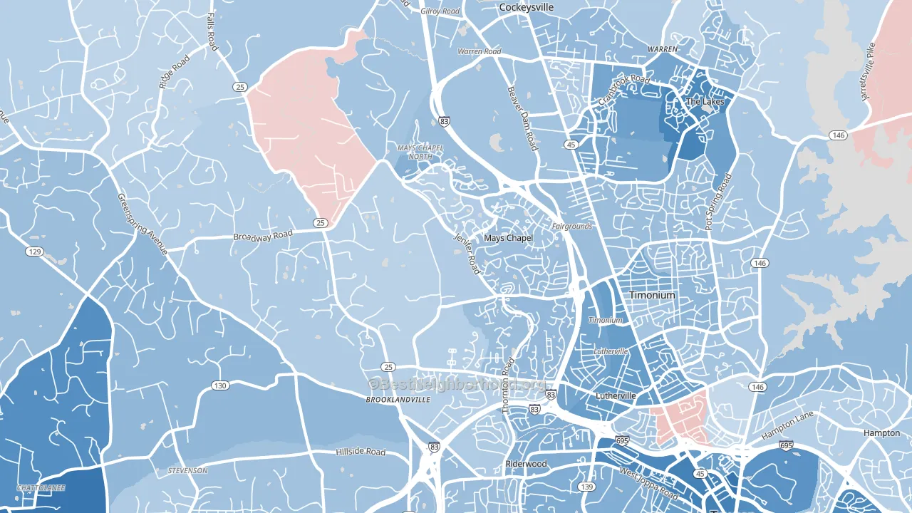 Lutherville-Timonium, MD block-group political-lean map