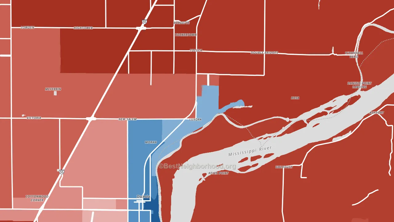Luxora, AR block-group political-lean map