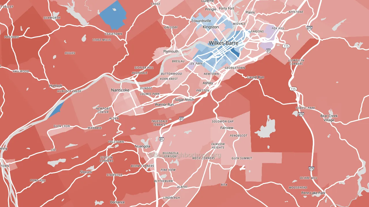 Luzerne County, PA block-group political-lean map