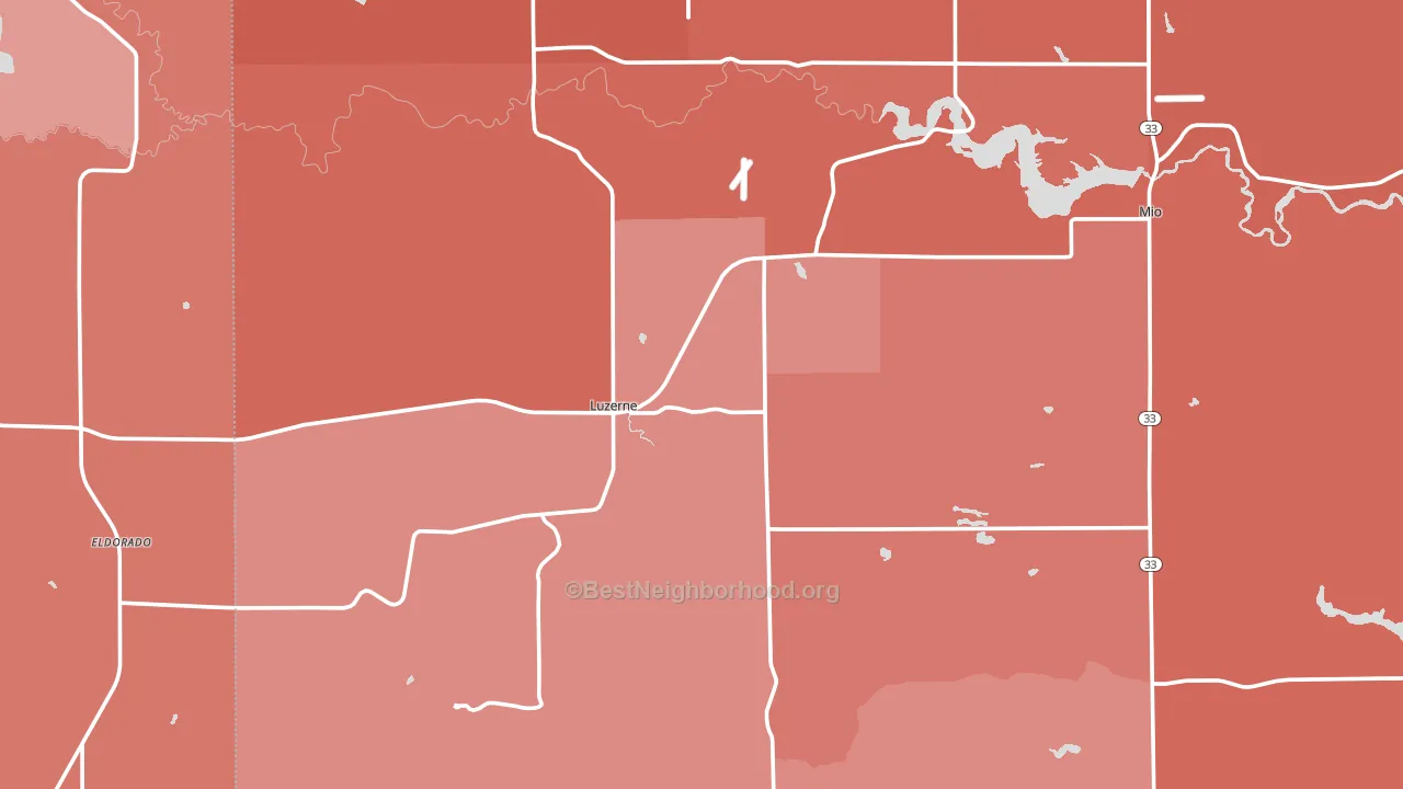 Luzerne, MI block-group political-lean map