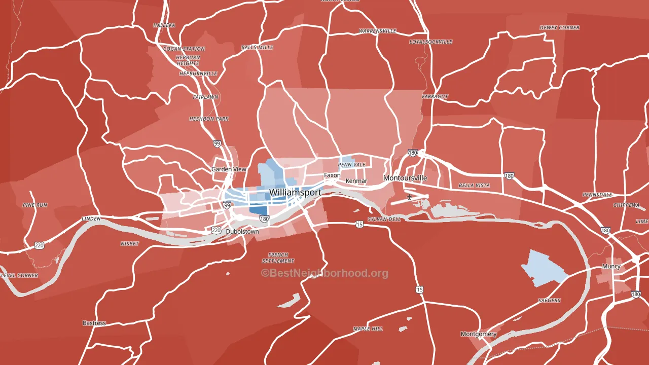 Lycoming County, PA block-group political-lean map